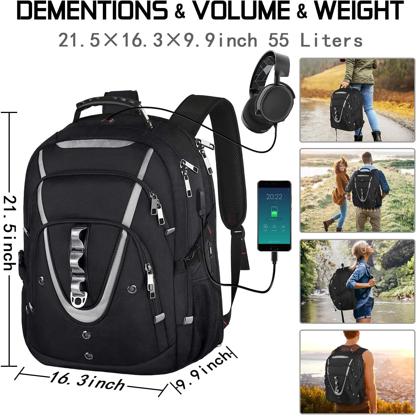 Buy 18.4 Laptop Backpack for Men, 55L Extra Large Gaming Laptops