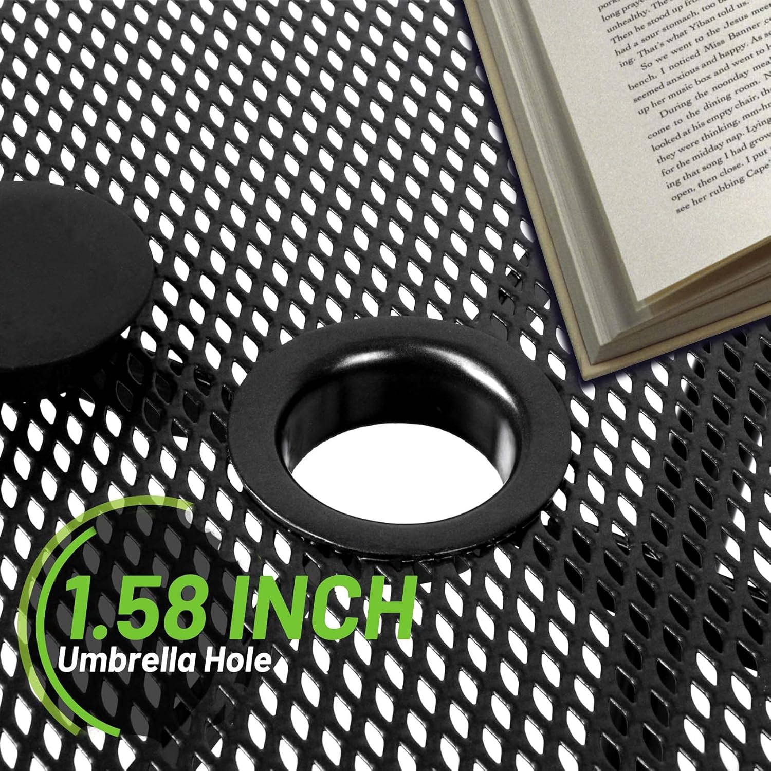 Outdoor Patio Dinning Table, 32In Outside Round Bistro Glass Tables with Tempered Glass Top and Umbrella Hole, Wrought Iron Frame Patio Table for Patio Backyard Garden Balcony: Kitchen & Dining