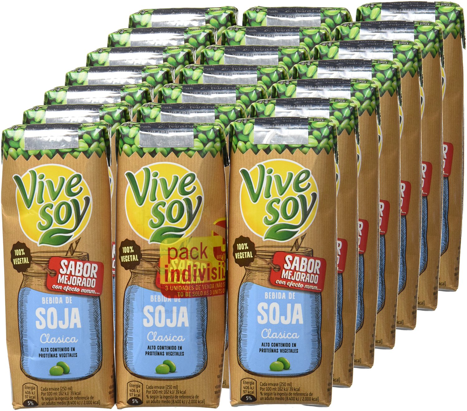 Vivesoy Bebida de Soja - Paquete de 3 x 250 ml - Total: 750 ml - [Pack de 7]