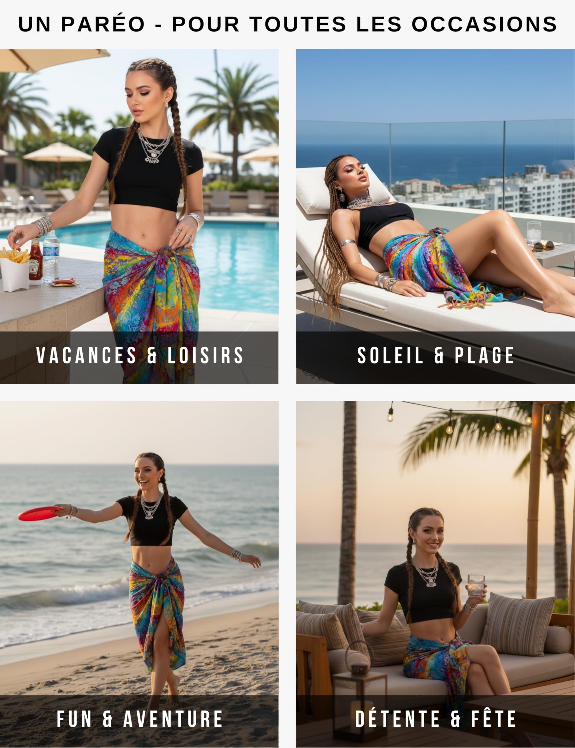 PANASIAM Paréo Sarong - L et XXL Opaque - Paréo de Plage en Viscose Fluide - Jupe Portefeuille ou Robe de Plage - Pour Femme et Homme - Léger Cache-Maillot - Pièce Unique Artisanale d’Indonésie