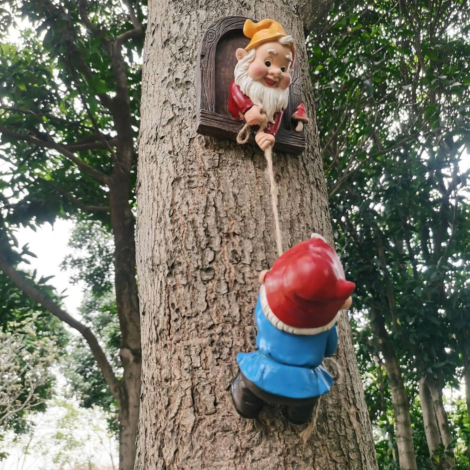 Estatua De Gnomo De Jardín - Estatua De Enano De Jardín, Adornos De Árbol De Estatuas De Resina De Gnomo De Jardíns, Figura De Gnomos De Resina, Escultura De Árbol De Gnomos Trepadores Para Patio