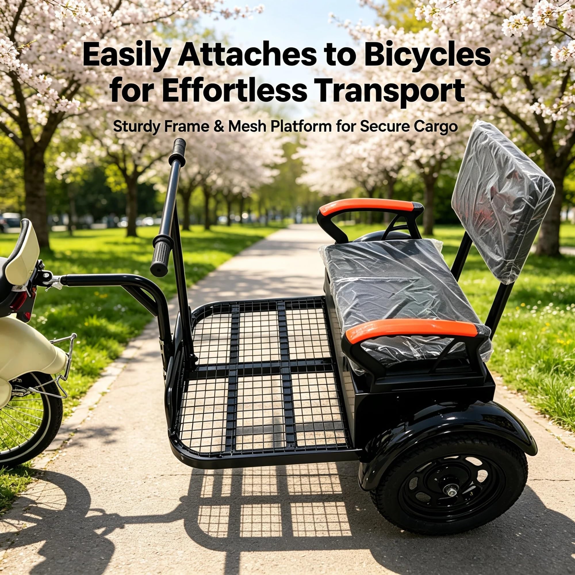 Remorque Cargo pour Vélo, Capacité 88 lbs, Attelage Universel | Châssis Acier, Bâche Oxford, Pneus Air, Roues Rapides, Pliable
