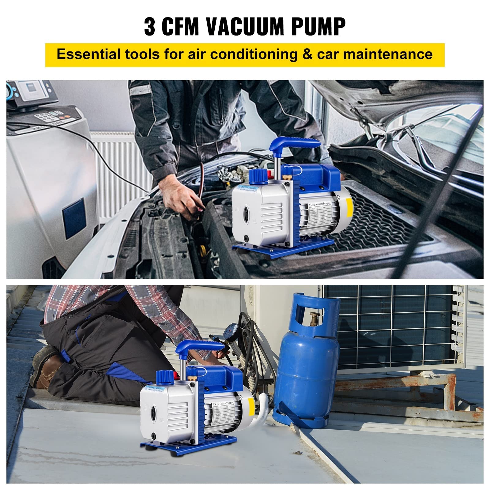 Vakuumkammer Edelstahl vacuum chamber vakuumkammer für epoxidharz (6L), grau & Vakuumpumpe 3 CFM 1/3 HP Unterdruckpumpe 85 L/Min mit Ölabsperrventil