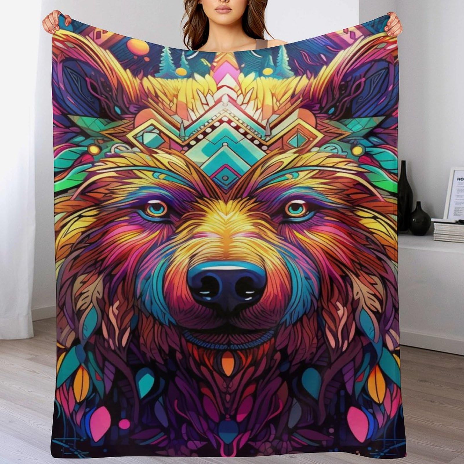 Couverture de lit ours en flannel 100x130 cm jeté de canapé quatre saisons chaude et douce