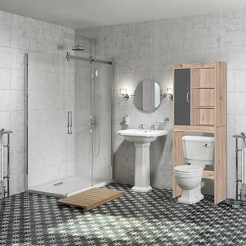 Miniatura 7 de Woodpeckers Furniture And Mattress Ace - Estante de almacenamiento para inodoro (roble natural + gris oscuro)