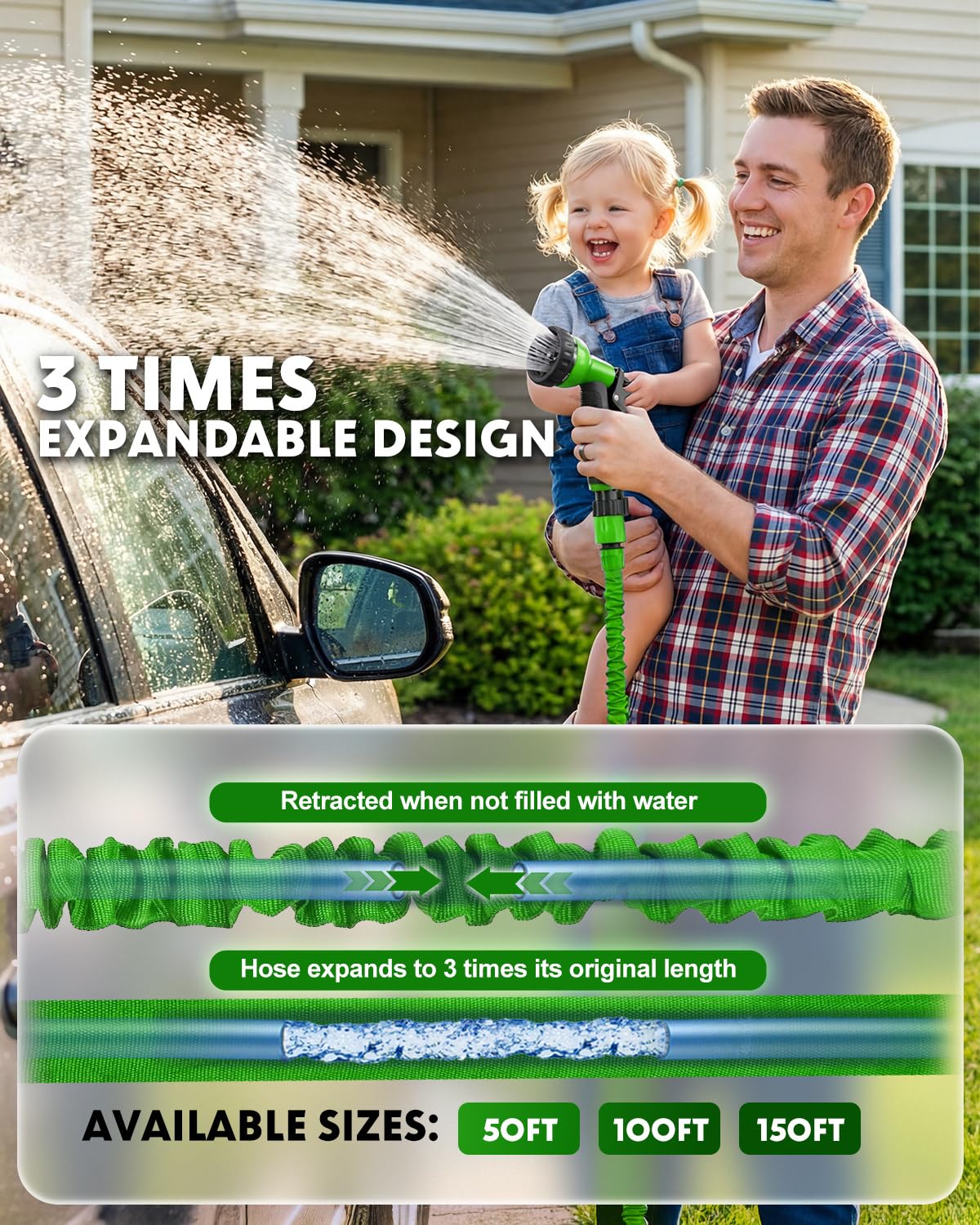 Evviee 100FT Expandable Garden Hose,Garden Hose Pipe with 3/4", 1/2" Fittings, Leakproof with 8 Function Flexible Hose Pipe, Anti-Leakage Latex Core Hosepipe (30M) - 4