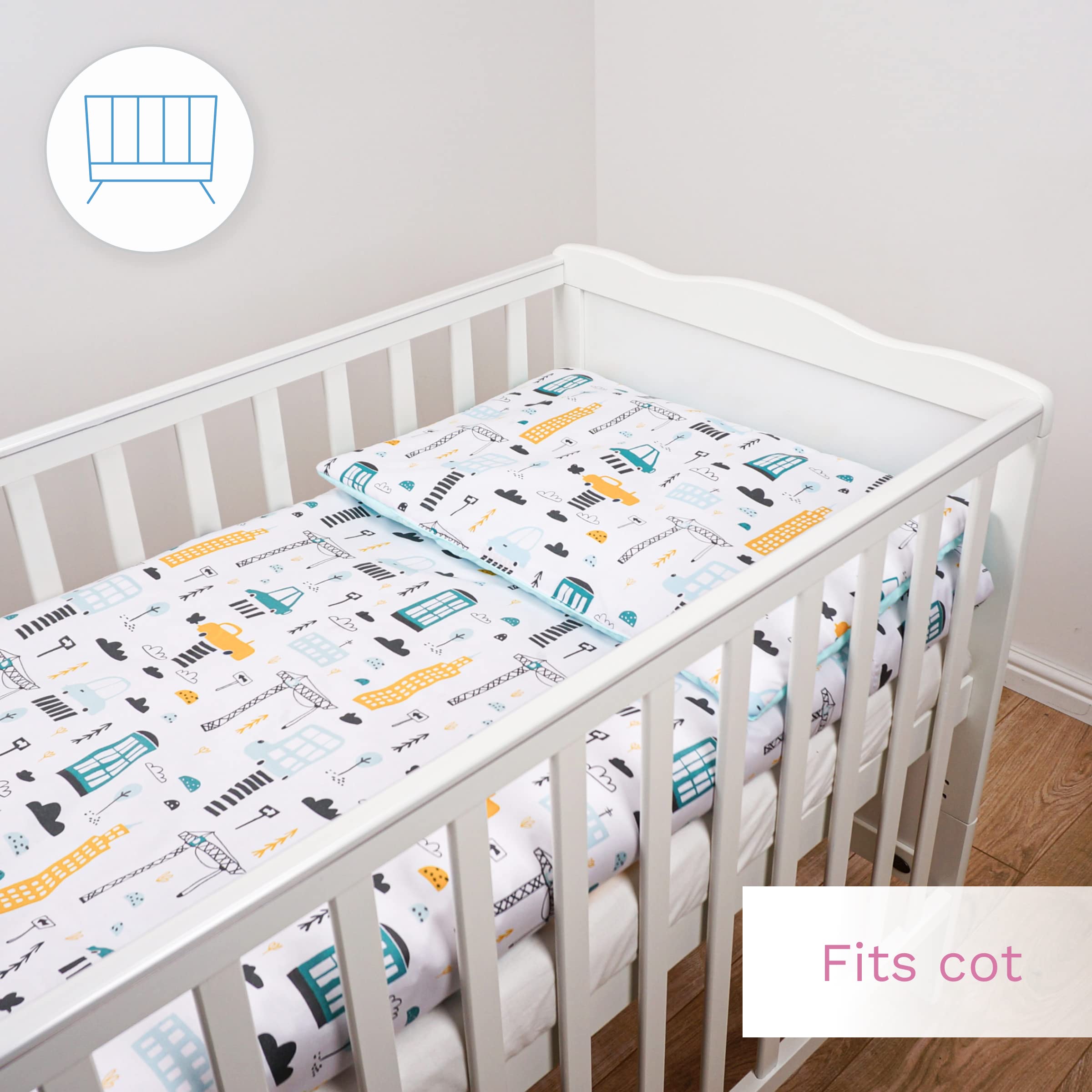 Baby Comfort Juego de Cama para Cuna 4 Piezas edredón y Funda nórdica 120x90 cm con Almohada y Funda de Almohada - diseño 1 (12 Meses+)