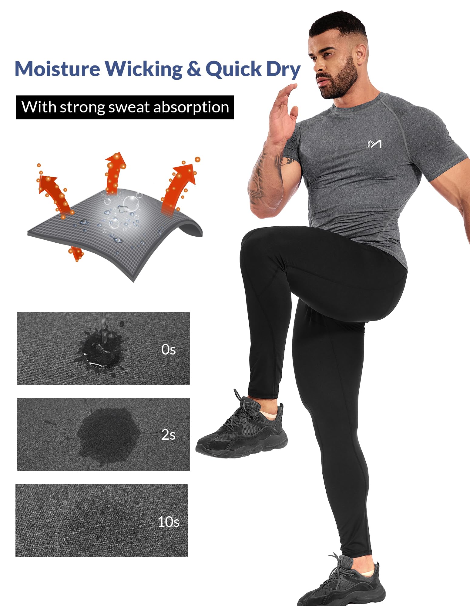MEETYOO Hauts Compression de Running Homme,Maillot de Fitness Fonctionnel à Manches Courtes Maillot de Sport Homme Respirant Maillot de Course pour Sports Jogging Musculation