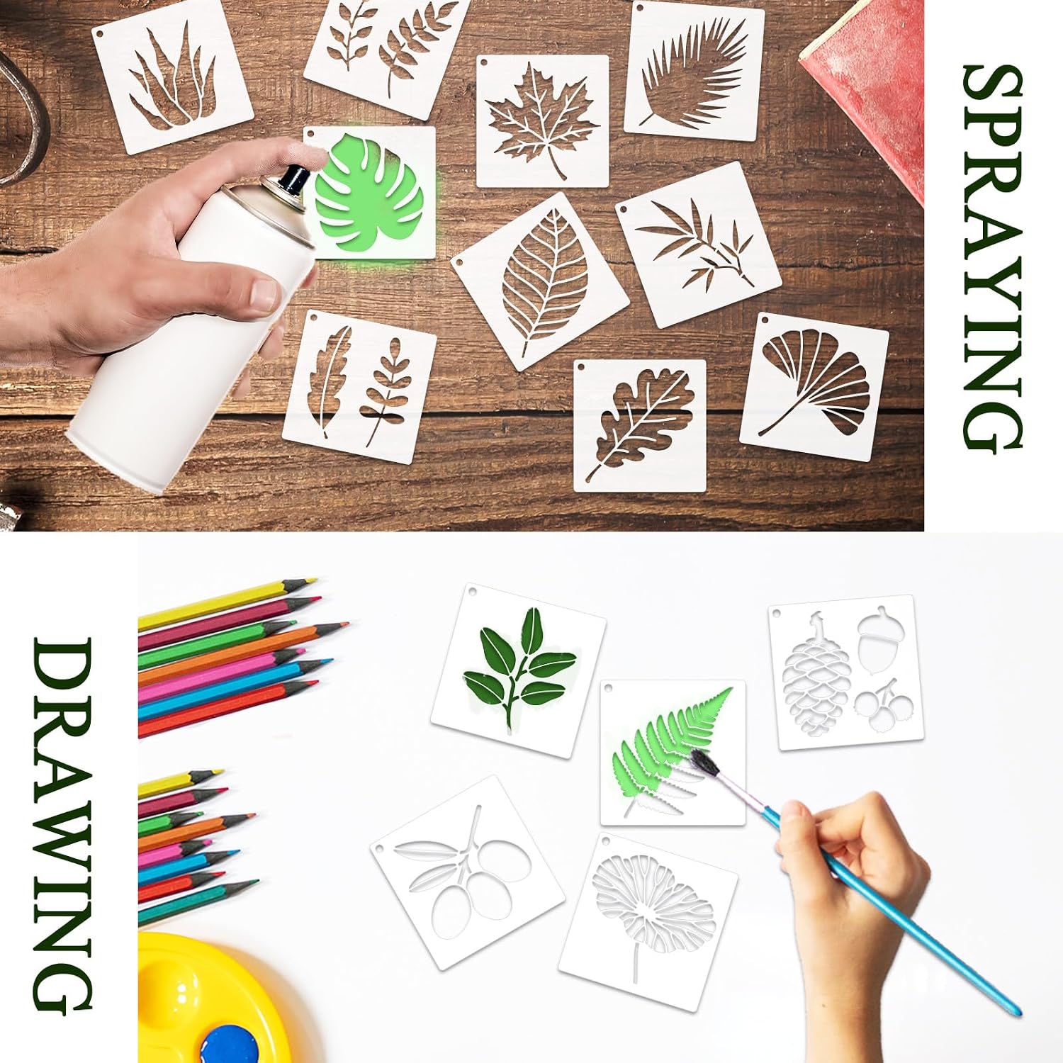 70PCS Insect and Botanical Stencils for Painting on Wood 3 Inch Nature Stencil with 5 Brushes 2 Binder Butterfly & Flower Painting Stencils Leaf Wildflower Nature Crafts Kit for Wall Decor