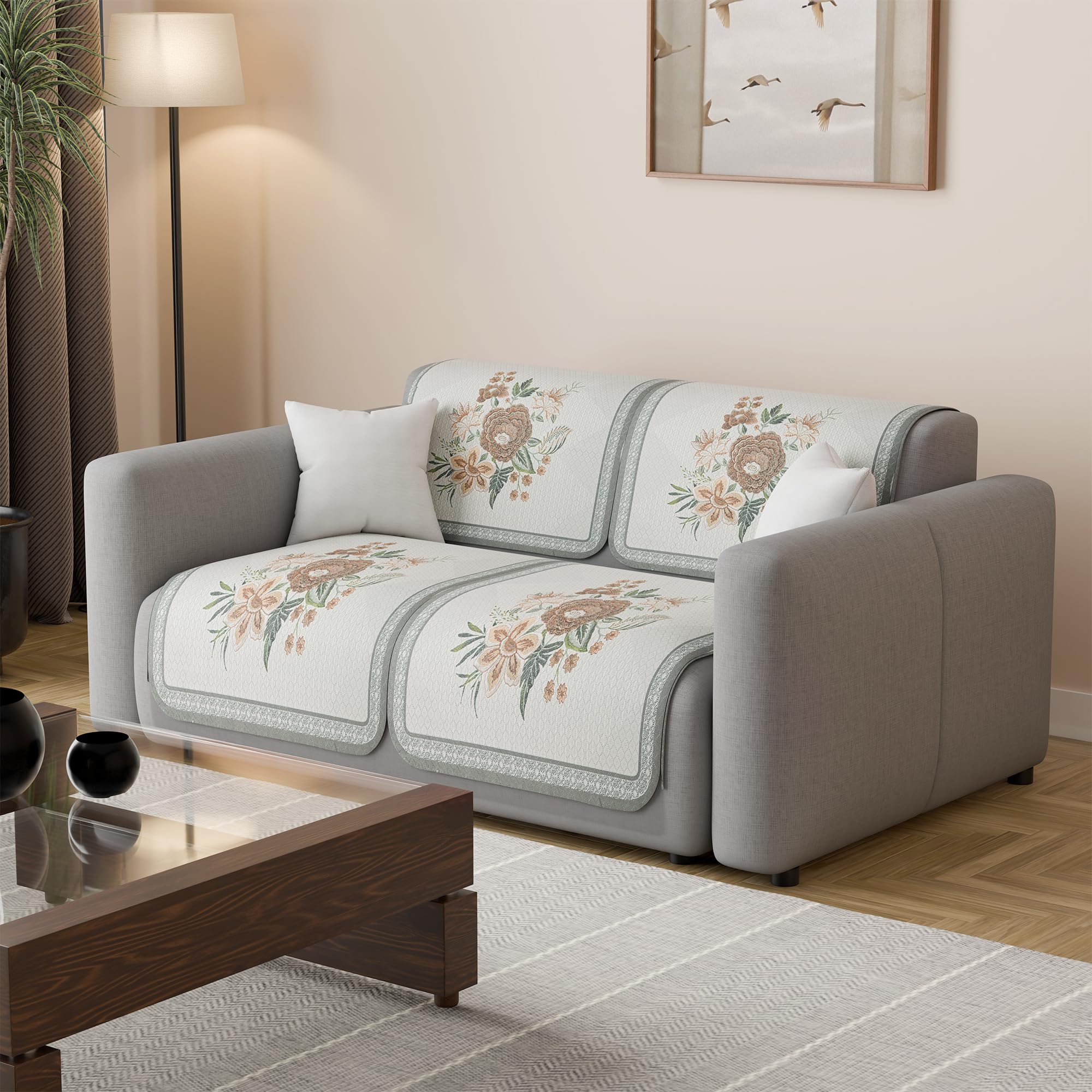 Kuber Industries 2 Seater Sofa Cover | Slipcover for Living Room | Thick & Cozy | Non-Slip Comfort Sofa Cover Set Set | Paradise 1137 Number - Olive Green