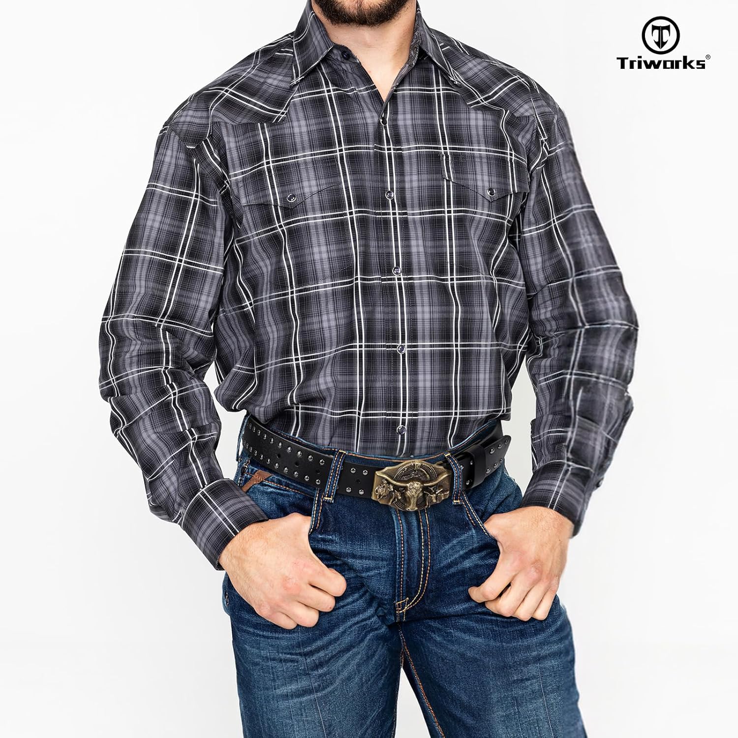 TRIWORKS Western Cowboy Leather Belt for Men Women Cowgirl Western Belt for Jeans - Image 4