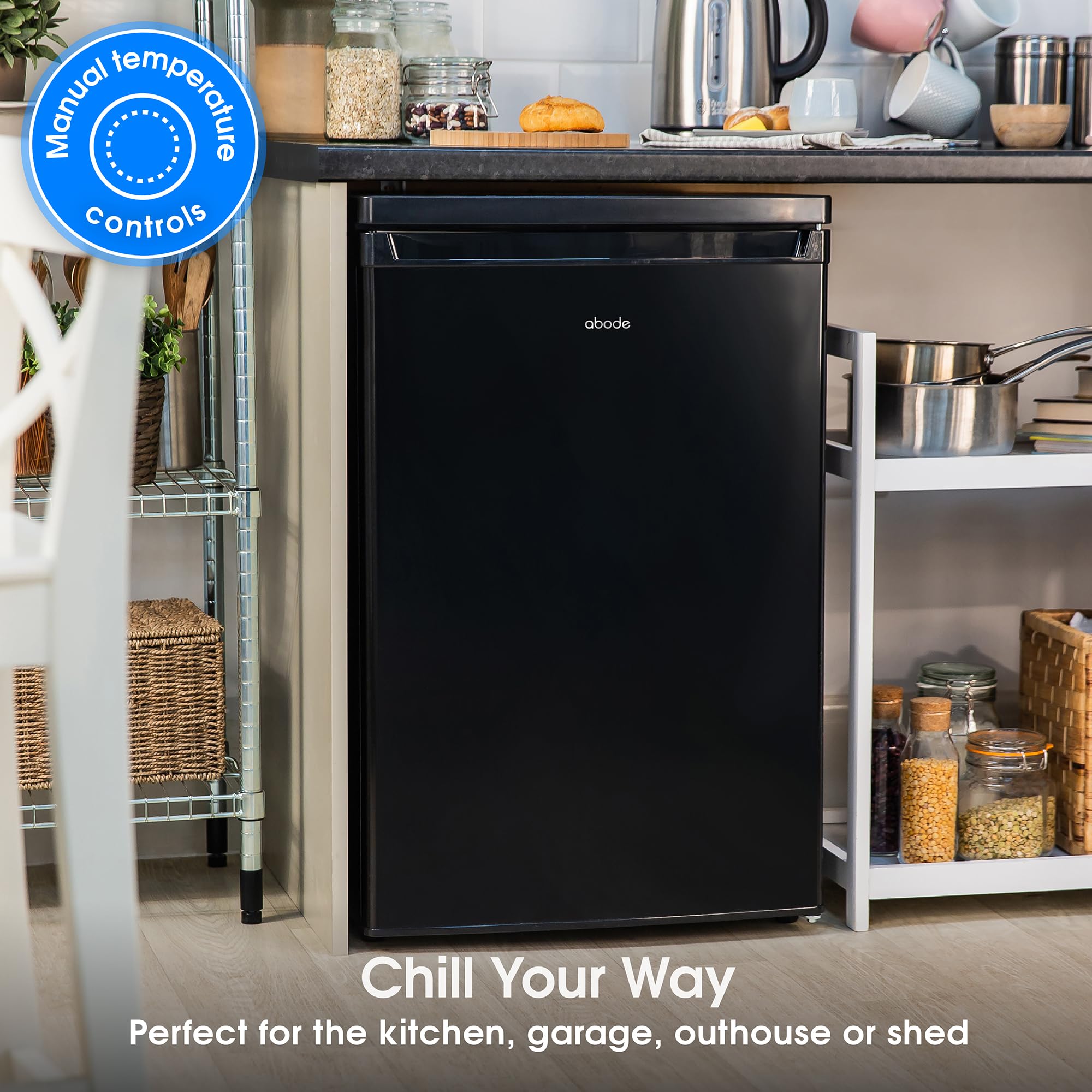 Abode Under Counter Freezer 55cm Wide Freestanding Black 91 Litre with 4 Drawers, Adjustable Feet & Reversible Door, 4 Star Freezer, Suitable for Garages & Outbuildings A85UCFZ552E1B (Black, 55 cm) — view 7