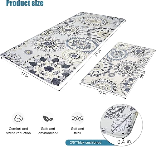 Miniatura 3 de Juego de 2 tapetes de cocina antifatiga para piso, antideslizantes, impermeables, tapetes de cocina ergonómicos, acolchados y cómodos para