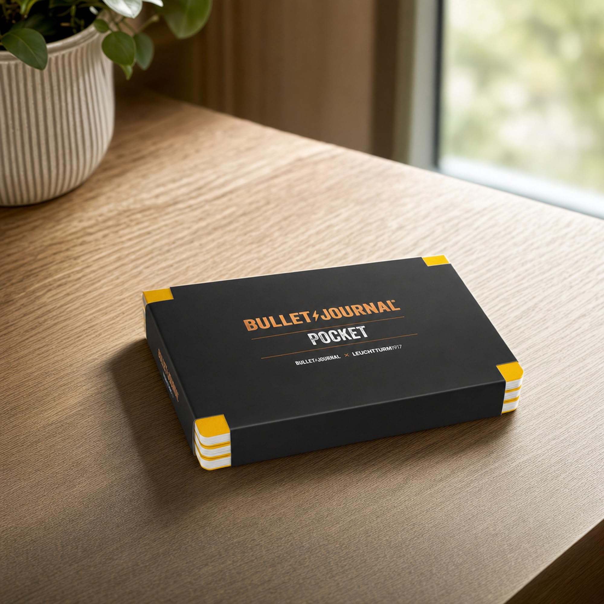 LEUCHTTURM1917 371629 Bullet Journal Pocket, 14,3x10,3 cm, 46 double pages numérotées, Pointillé, Yellow24, set de 3