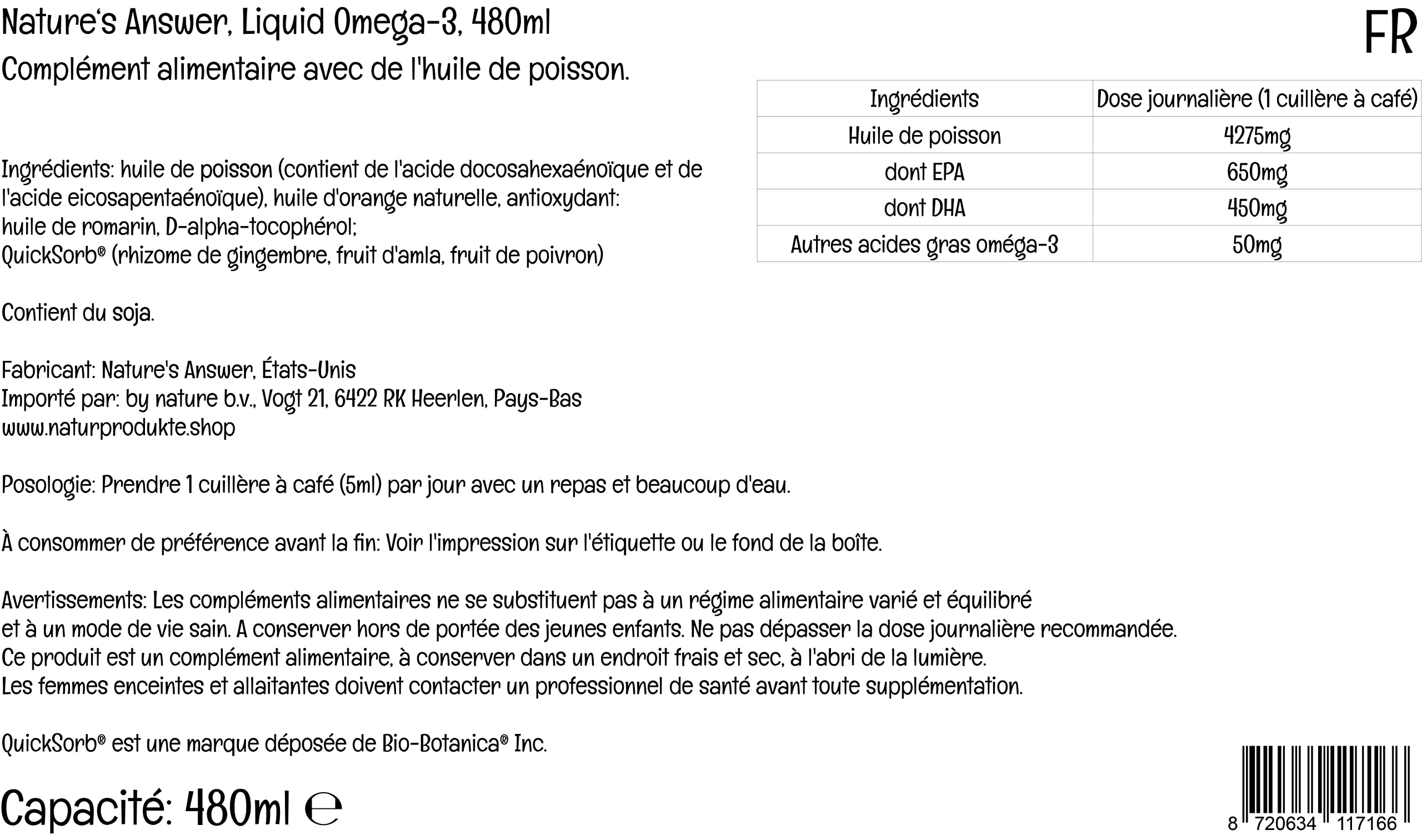 Nature's Answer, Płyn Omega-3 (płyn Omega-3), z EPA i DHA, wysoka dawka, 480 ml, testowany laboratoryjnie, bezglutenowy, bez GMO