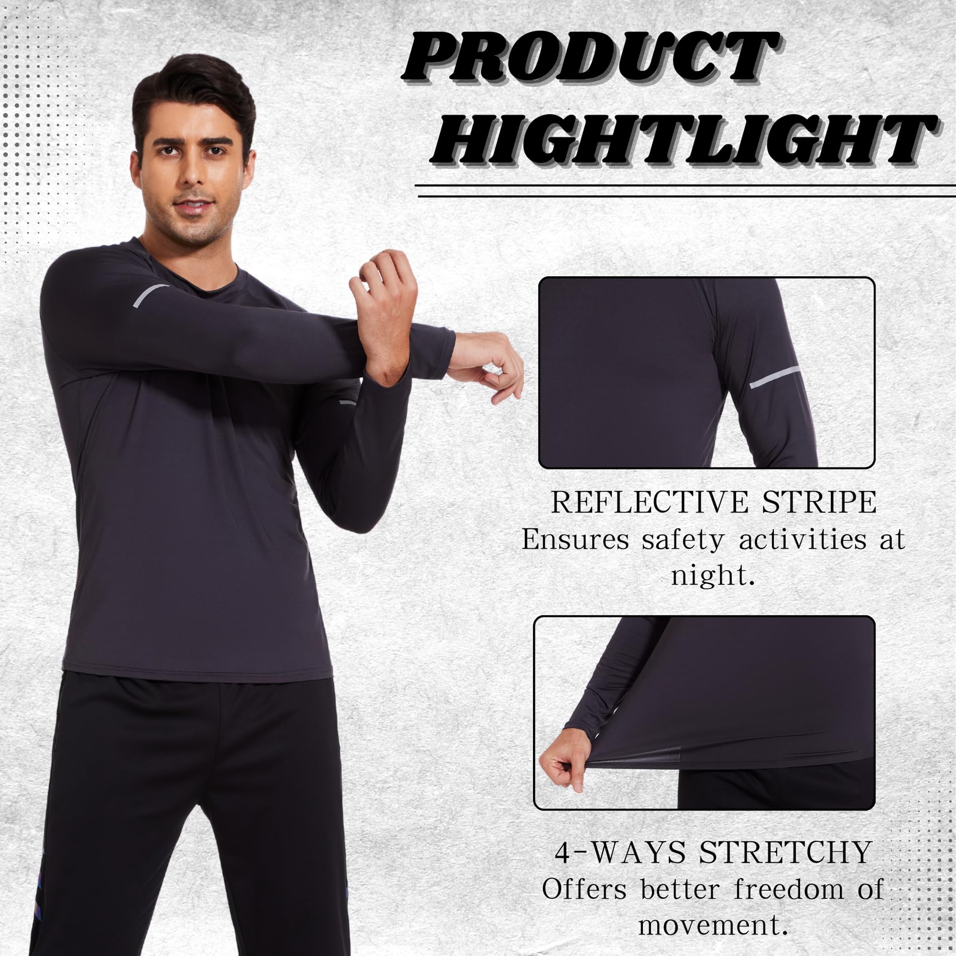 AMZSPORT 3 Pezzi Maglia Uomo Maniche Lunghe Maglietta da Corsa ad Asciugatura Rapida Maglie Sportiva Palestra Top Outdoor Tennis