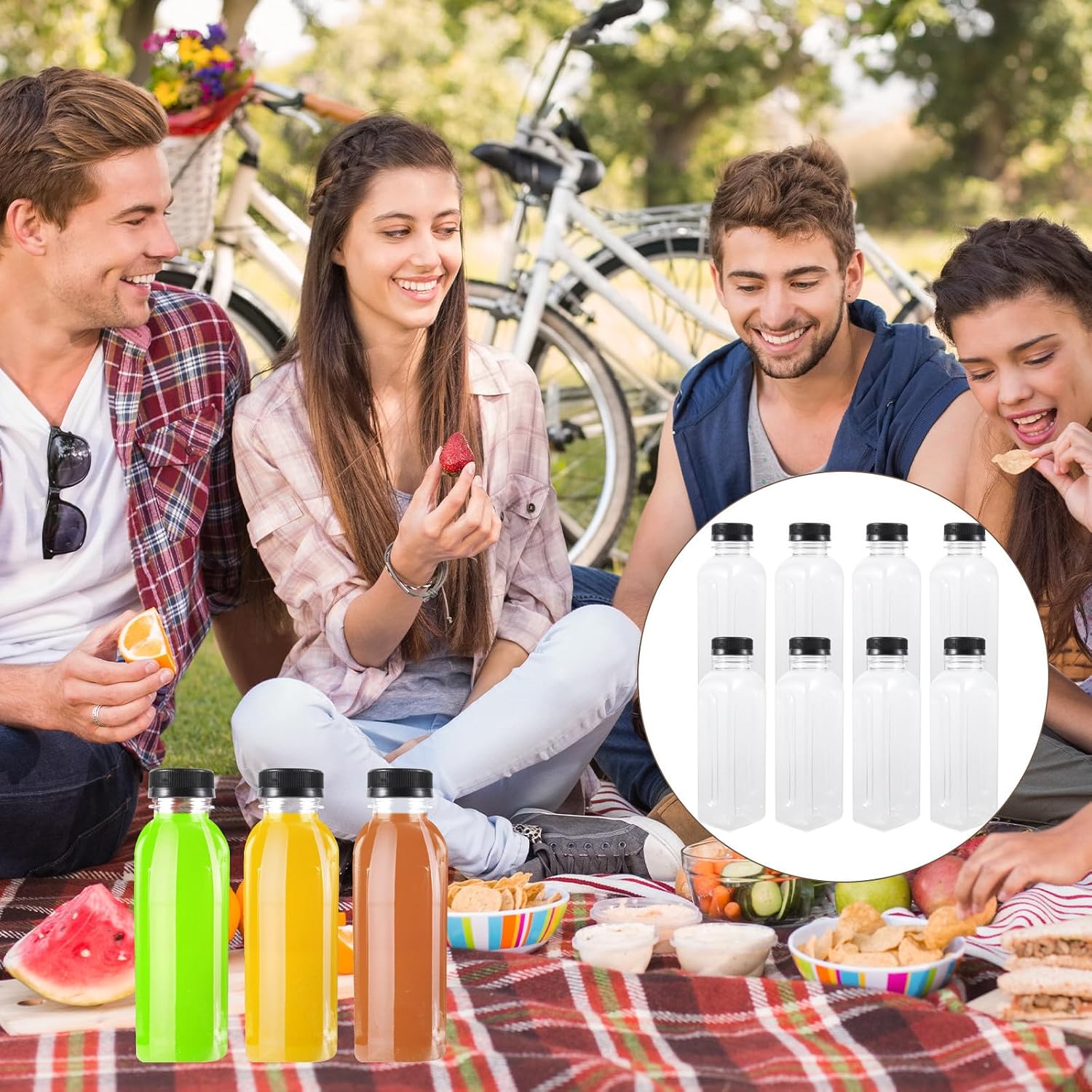 15pcs Ml Plastic Beverage Bottle with Lids, Refillable Black Storage
