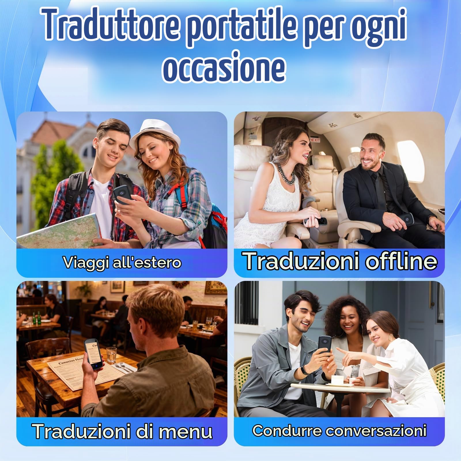 Traduttore Vocale SKARA con Traduzione Online e Offline, Traduttore in Tempo Reale con Uscita Vocale, 137+ Lingue Online, 16 Lingue Offline, Traduzione Foto OCR, WiFi, per Viaggi
