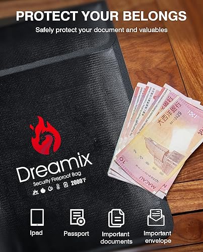Miniatura 3 de Dreamix Bolsa de documentos ignífuga e impermeable, almacenamiento seguro, objetos de valor, joyería en efectivo, documentos legales, archivo