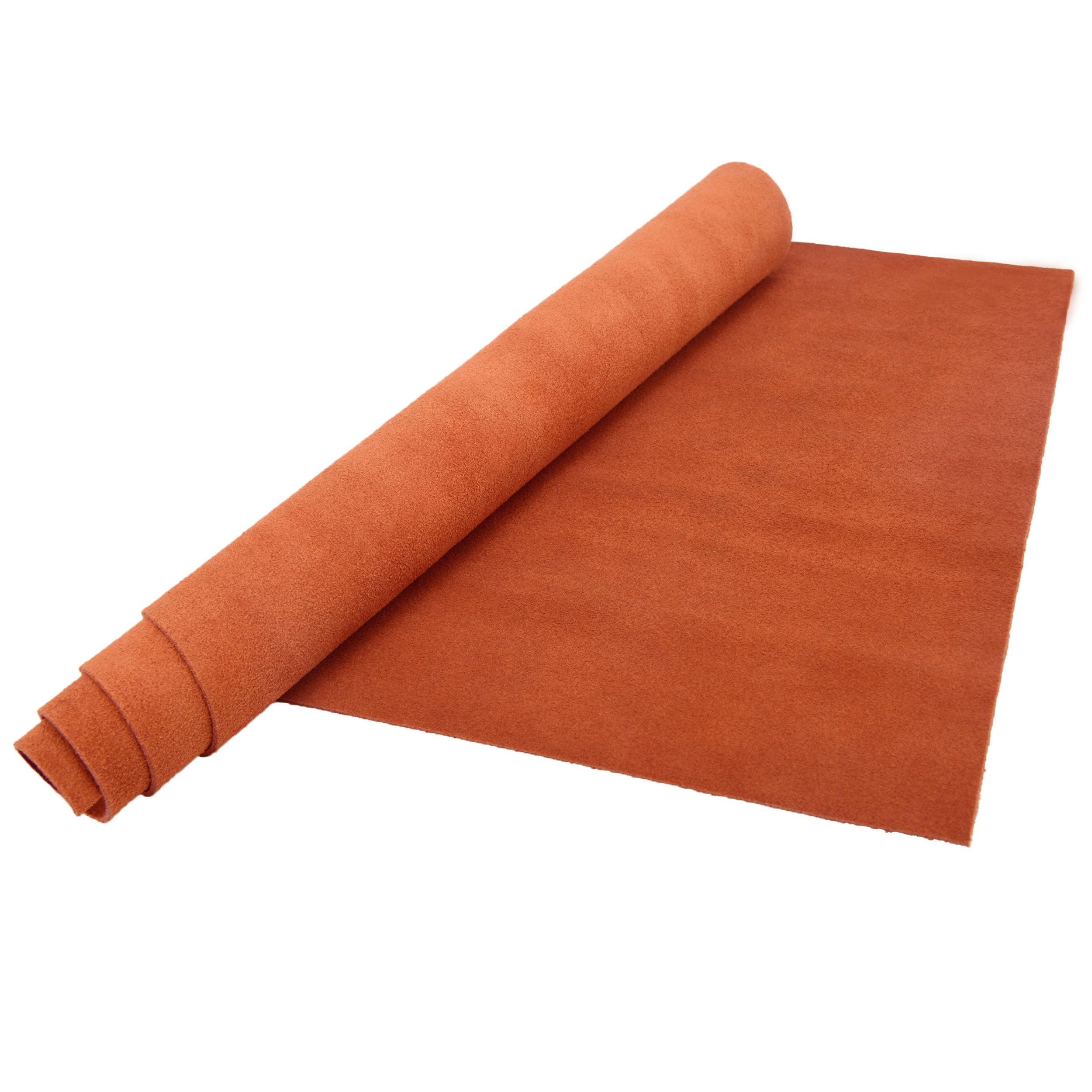 Genuine Leather Sheet Cowhide Leathercraft 1.5mm-1.8mm Thickeness Soft Suede Pieces (Orange, 12“X48”)