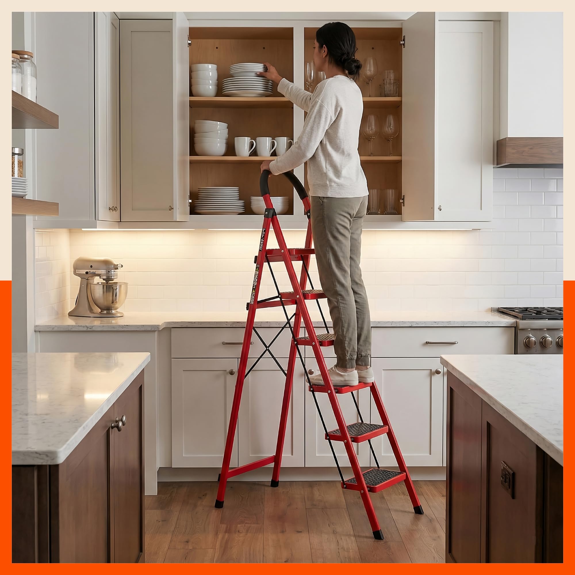 Bathla Everest 5-Step Steel Ladder with Safety Hand Grip | Anti-Skid Wide Steps (30L x 20W cm) | Lightweight, Foldable Ladder for Home & Office | 150Kg Load Capacity | 2 Year Warranty (Red) — Amazon image 8