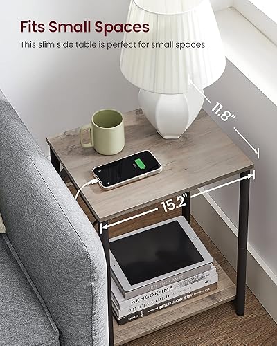 Miniatura 8 de VASAGLE- Mesas auxiliares con estación de carga, juego de 2 mesas auxiliares con puertos USB y tomacorrientes, mesitas de noche para sala de estar,