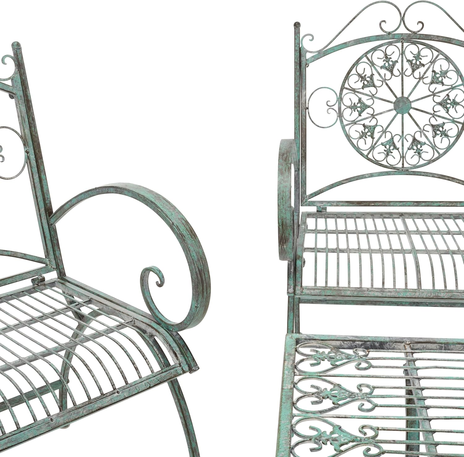 SAFAVIEH Outdoor Collection Sophie Victorian Scroll Antique Dark Green Wrought Iron 4-Piece Patio Set