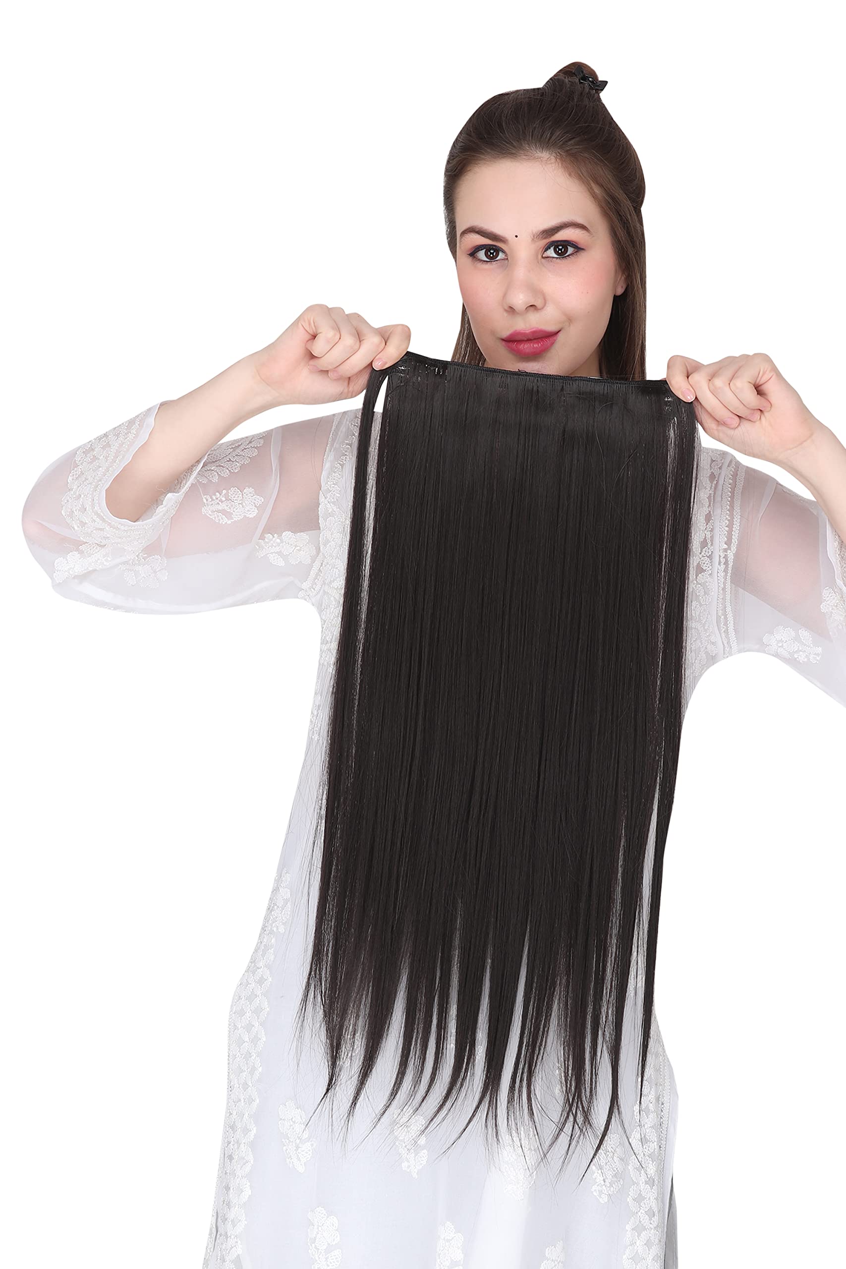 ZALYA Natural Brown Straight Hair Extension For Girls To Increase Hair Volume 5 Clips in Brown color-image-28