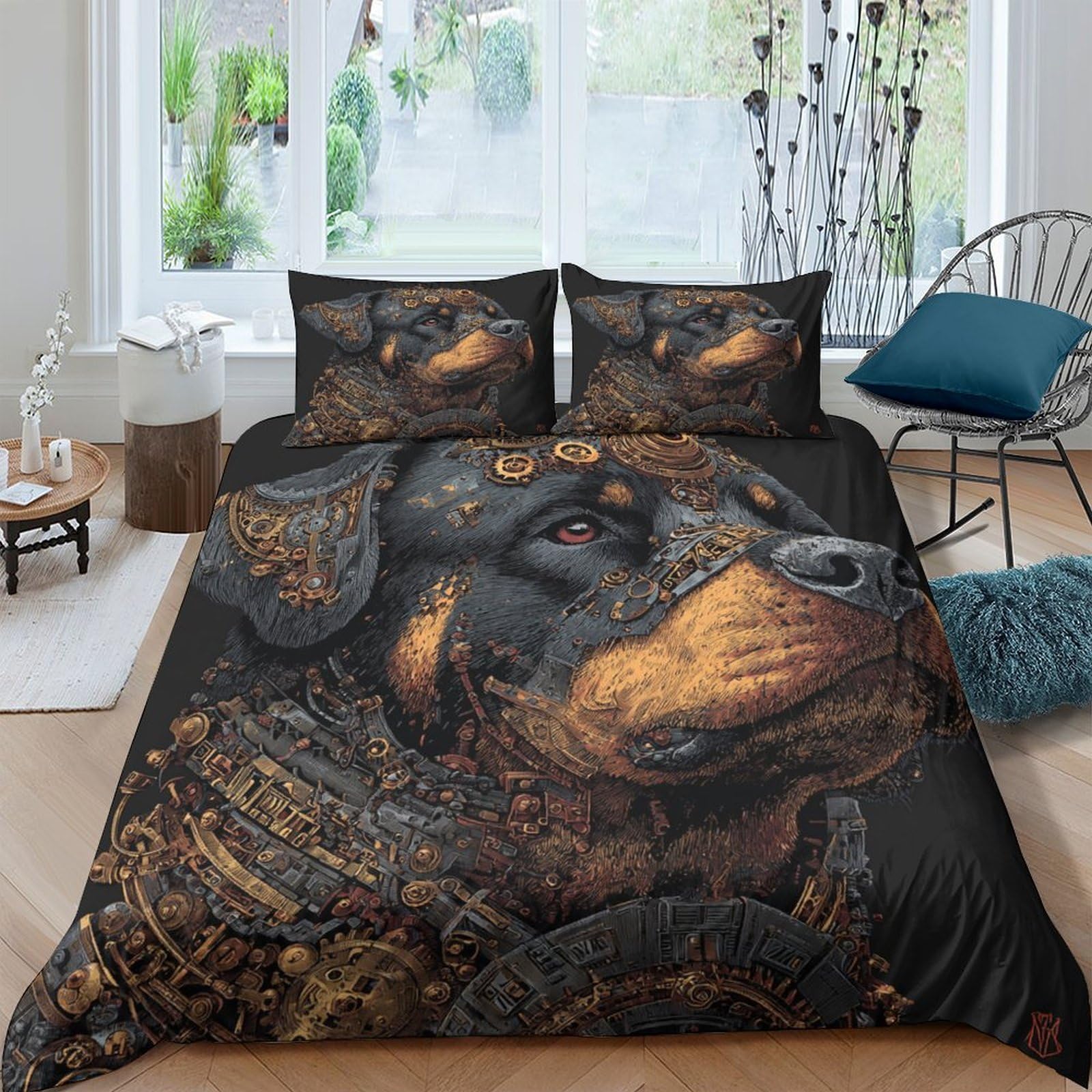 Ctjqhvkz Style-3 3D Printed Rottweiler Art Fitted Sheet Microfiber Anti-Slip Bed Sheet For Bedroom Dorm Mattress Protection Decor Single（135X200cm）