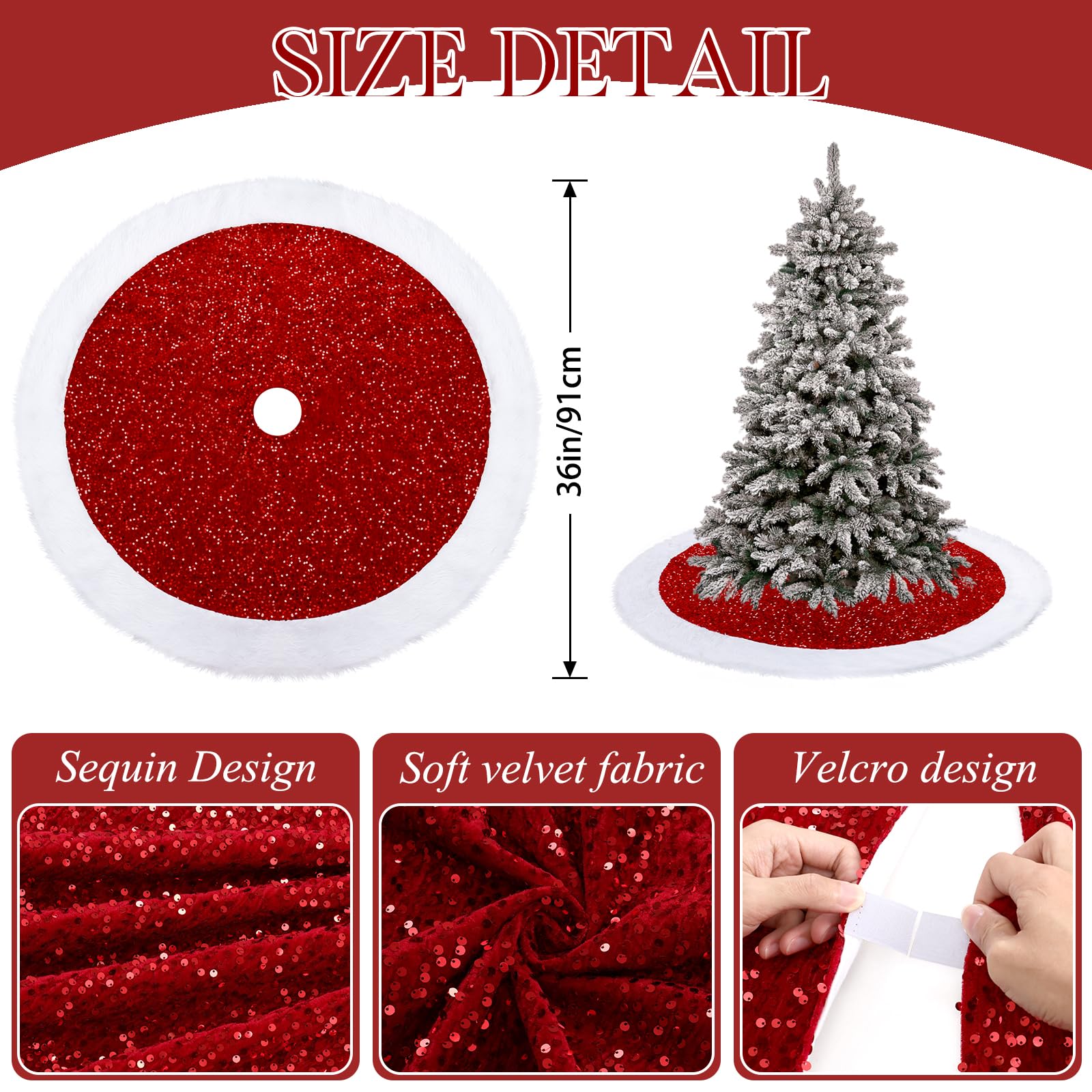 Dremisland Gonna per albero di Natale con paillettes, 91 cm, lussuosa gonna per albero di Natale in finta pelliccia, in velluto spesso, scintillante, decorazione per albero di Natale, vacanze,