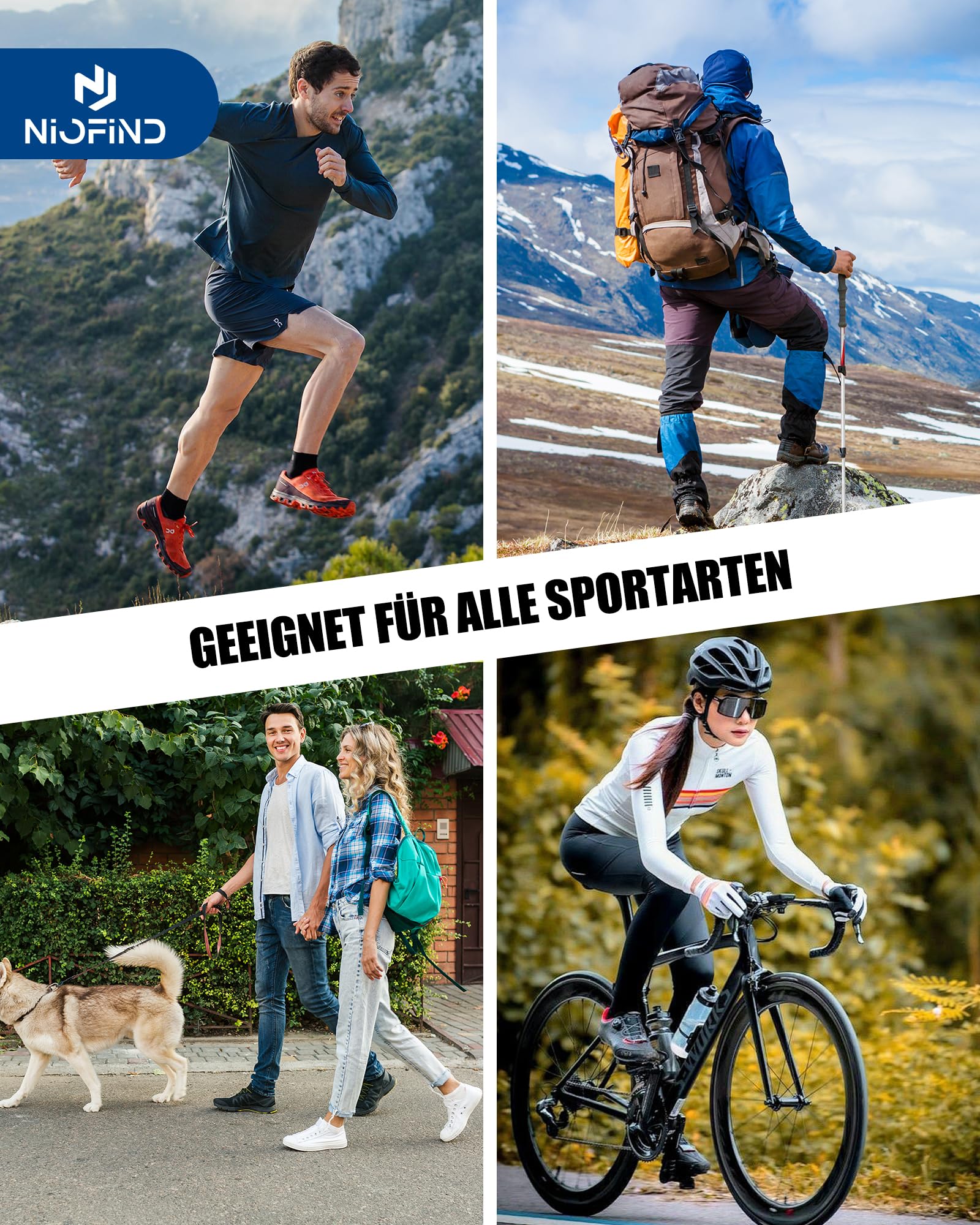 Niofind 6 par skarpety męskie bawełniane oddychające, Męskie Sportowe Skarpety amortyzowane, Krótkie Sportowe Skarpetki treningowe do biegania fitness i codziennego użytku