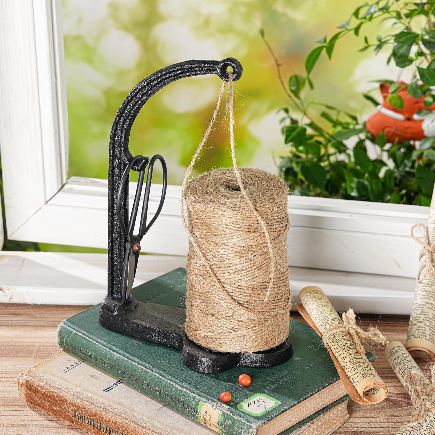 Sungmor Gusseisenhalter für den Garten, 300 m Natürliche Juteschnur & Seil Rack & Schere – dekorative & praktische Heimkunst Handwerkzeuge
