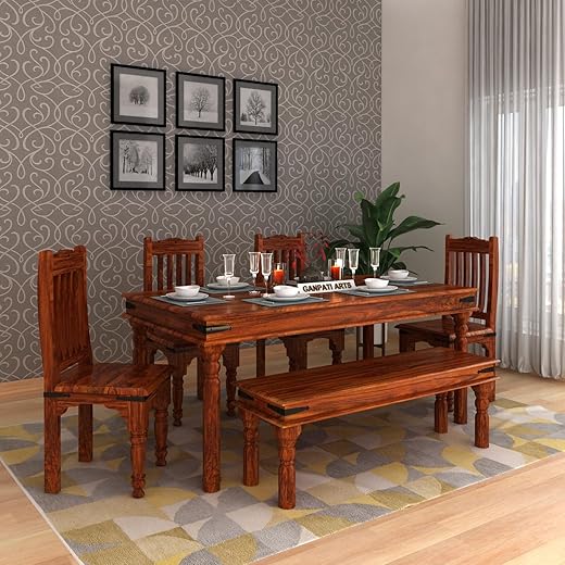 Ganpati Arts Sheesham Wood 6 Seater Dining Table Set