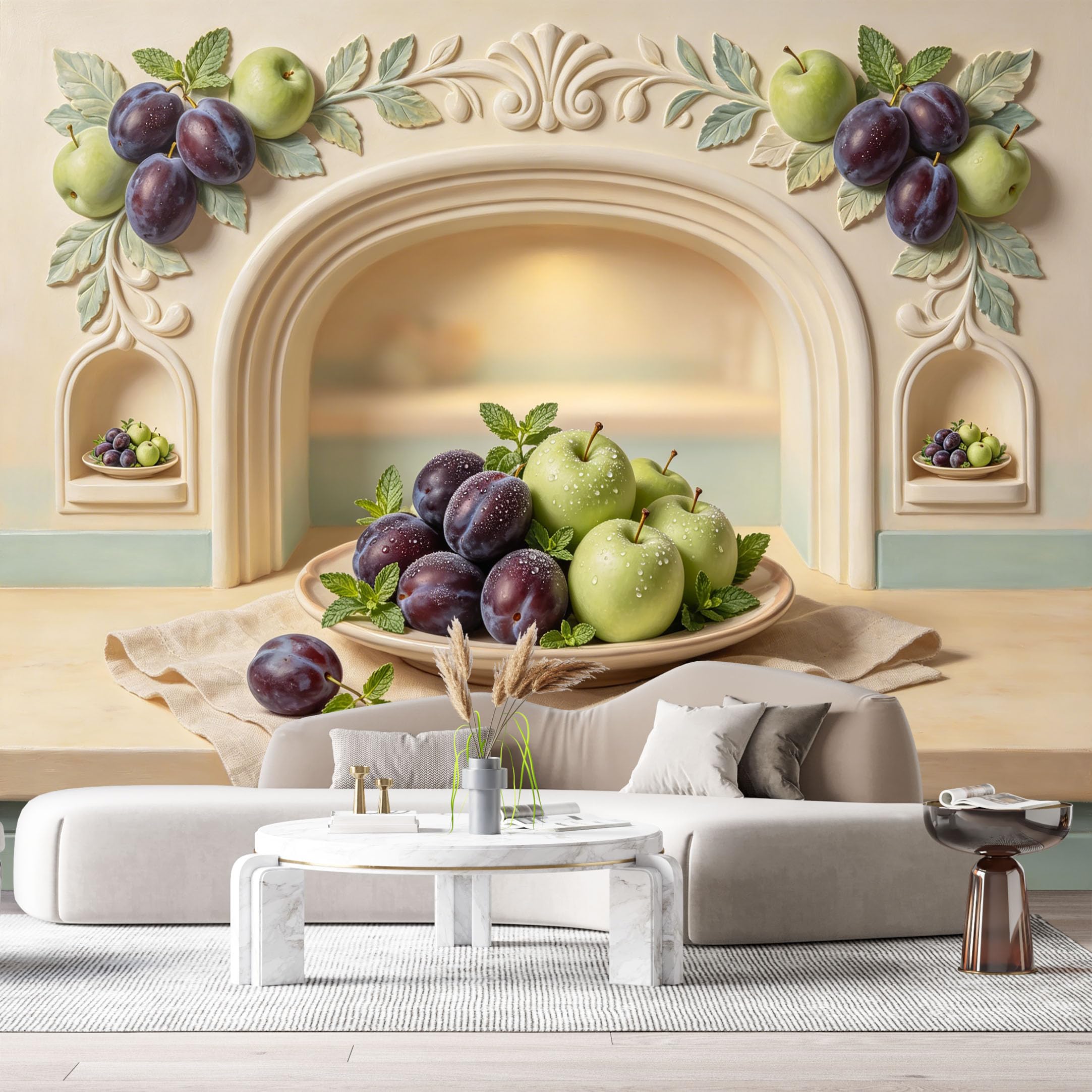 Custom Size Wall Murals Fruit Still Life Plums Apples Kitchen 3D Trompe L'Oeil SelfAdhesiveWall Fabric Removable Wallpaper Wall Decor for Living Room Bedroom Bathroom