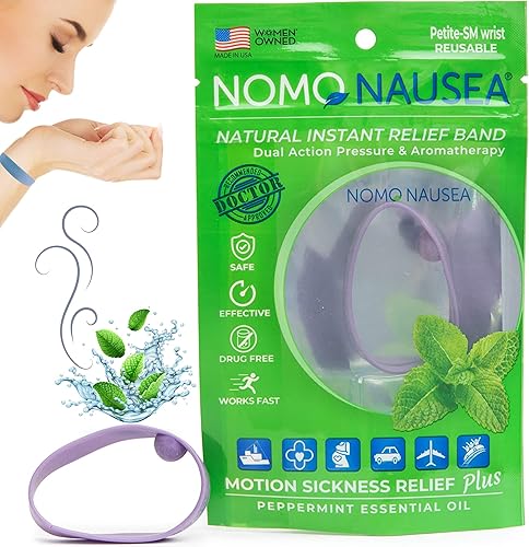 NOMO Pulsera antináuseas Banda de alivio instantáneo con aromaterapia y acupresión de menta Banda de náuseas de niños a adultos para mareos por