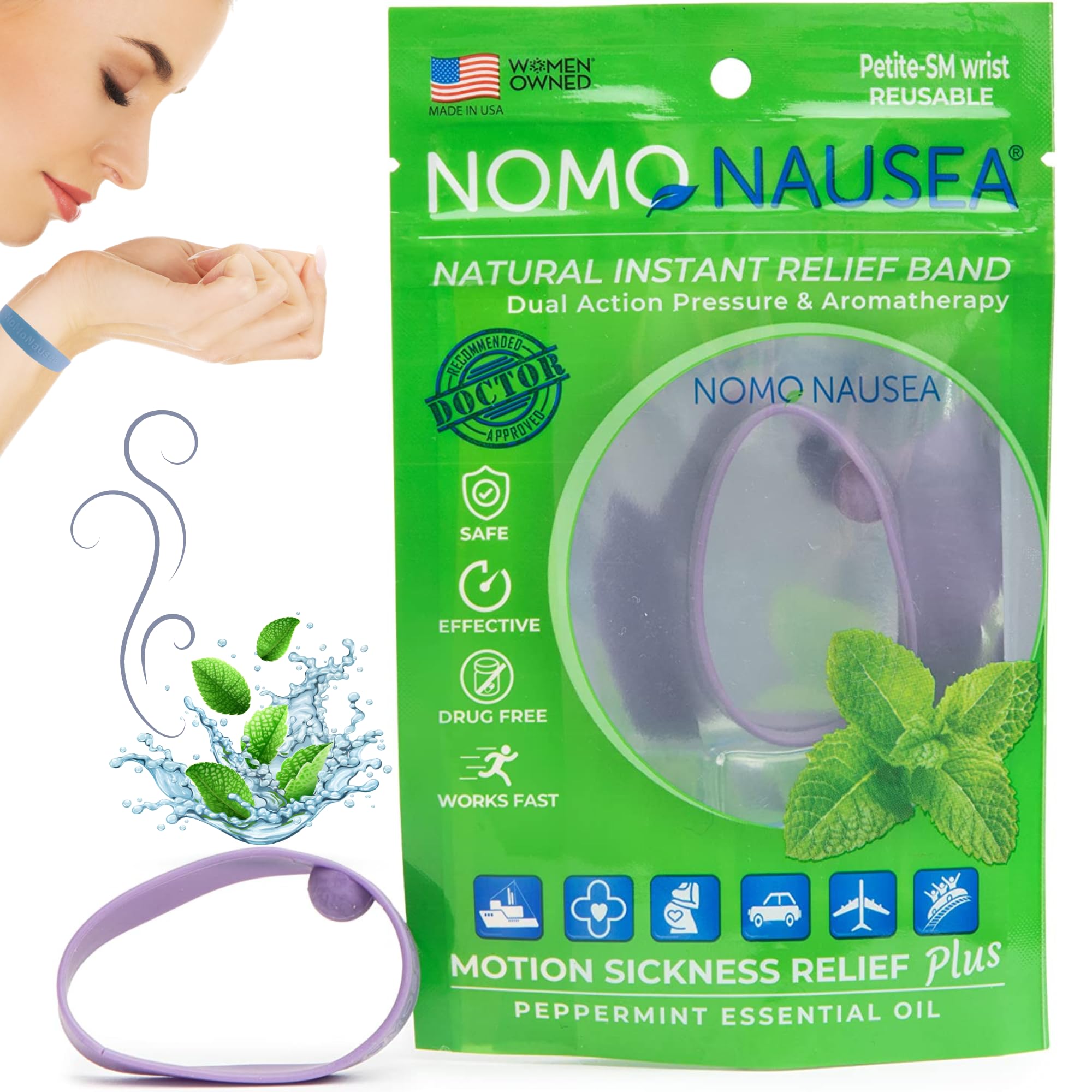 Nausea Relief Wristband for Pregnancy | Motion Sea Sickness Band with Peppermint Aromatherapy and Acupressure | 30-Second Nausea Relief Band | Petite to Small | Purple| Pack of 2