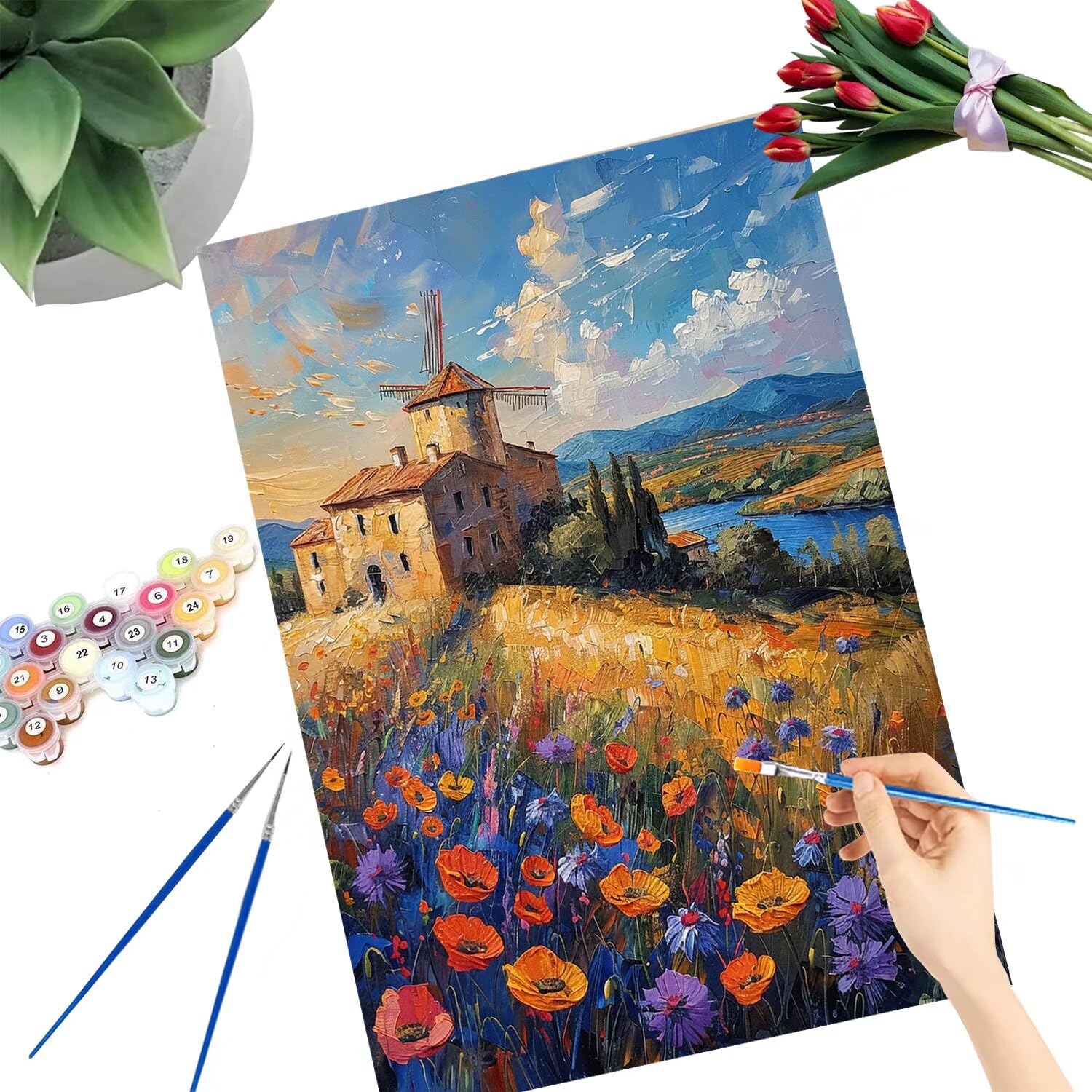 Pintar por Numeros Adultos pintar por numeros niños manualidades niños 10 años, DIY Pintar por Números de Pincel y Pintura acrílica Decoraciones para el Hogar Manualidades, sin Marco 60x80cm C-48