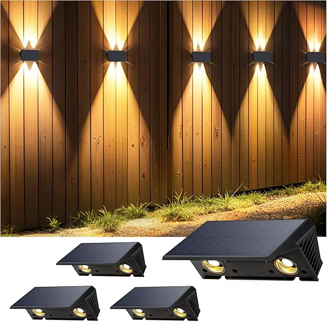 Applique Murale Solaire Extérieur 2025 - 4 Lampes Blanc Chaud IP67 100 Lumens