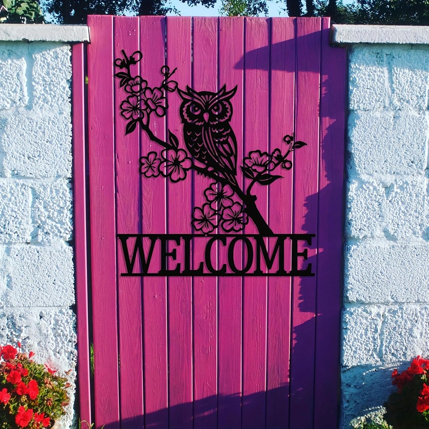 Metal Owl Welcome Sign Wall Art, Decorative Hanging Plaque for Indoor & Outdoor, for Home, Garden, Balcony, and Terrace Decor, Black Art Wall Decor,11.81 * 11.58in