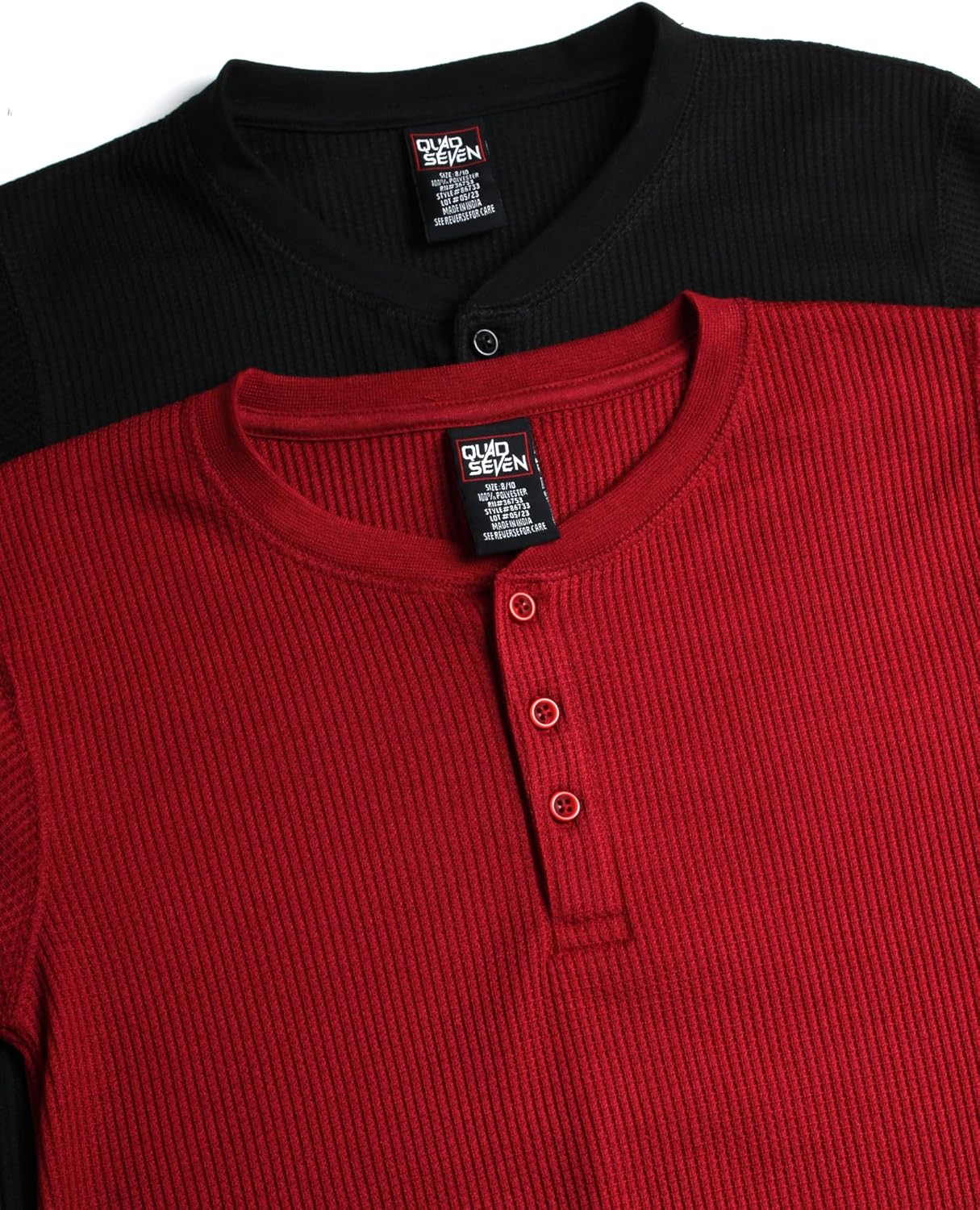 Quad Seven Boys Shirt - 2 Pack Waffle Knit V-Neck or Henley Long Sleeve Thermal T-Shirt - Baselayer Shirt for Boys (8-18) - Image 3