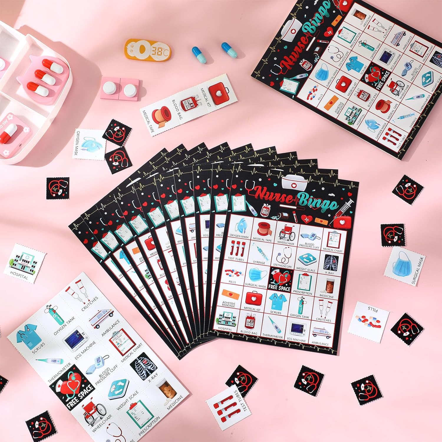 Shappy 35 Pcs Nurse Bingo Game 24 Players Nurse Graduation Party Bingo Game Cards RN Graduation Party Favor Supplies for Holiday Outdoor Indoor Grad Birthday Favors Gifts