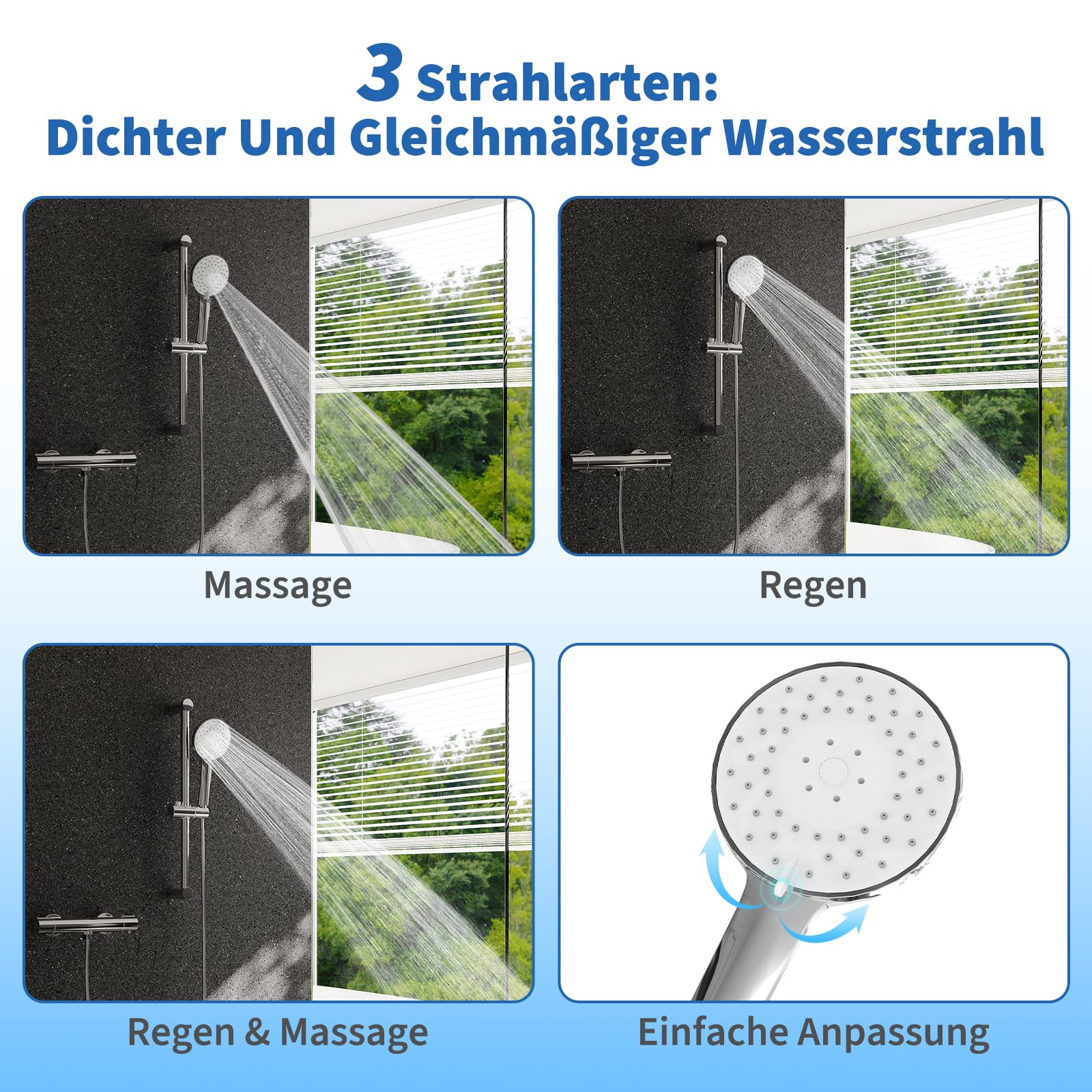 Duscharmatur mit Thermostat Set, Duschthermostat Mischbatterie Wandmontage mit Brausegarnitur | Handbrause | Thermostat Dusche Set mit 38 °C Sicherheitstaste