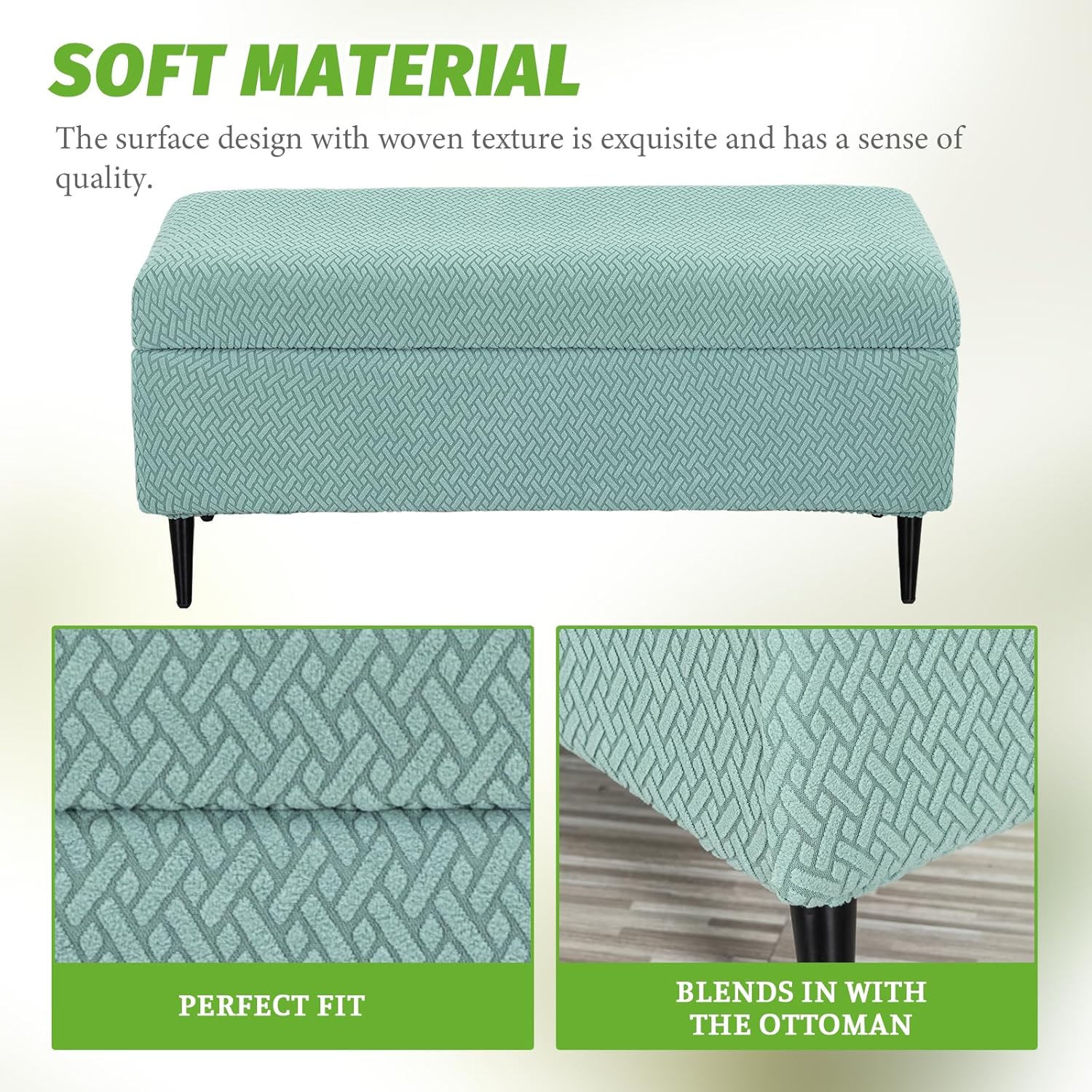 Ottoman Covers, Stretch Folding Storage Stool Slipcover Furniture Protector, Rectangle Bench Footstool Cover with Elastic Bottom, Soft Jacquard Fabric Removable Washable, Medium
