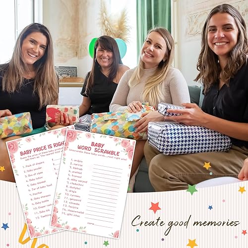Miniatura 6 de Juegos de Baby Shower para Niña - 2 Juegos (50 de Cada), Juego de Baby Shower Word Scramble y Price is Right, Doble Cara, Cartón Grueso, Divertido,