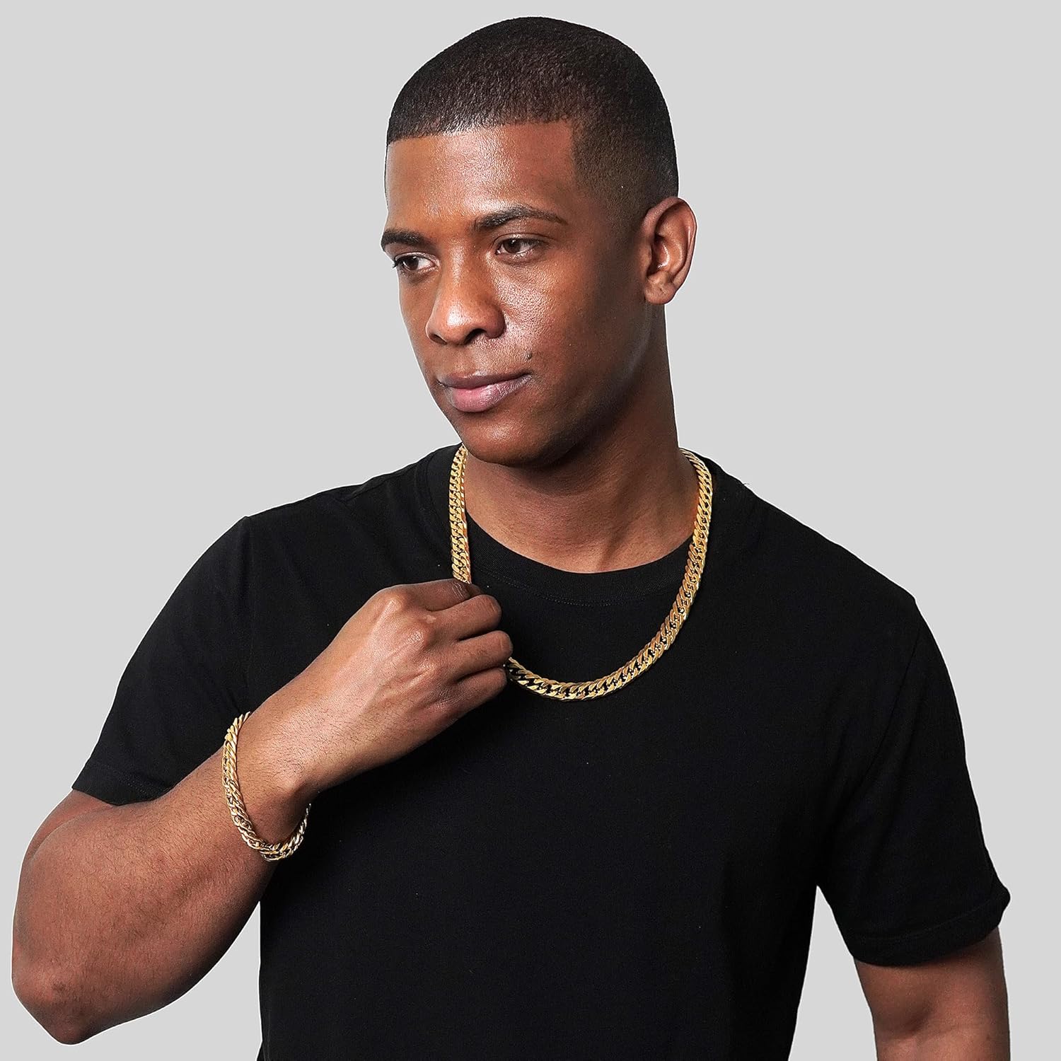 Invicta Jewelry Men's Double Curb Chain Bracelet and Necklace Set