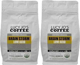 Lucy Jo's Coffee, Organic Brainstorm, Medium Dark Roast, Low Acid, Ground 11 oz (Pack of 2)