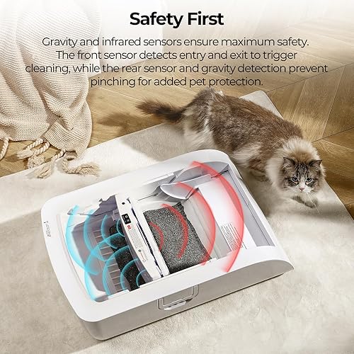 Miniatura 3 de Caja de arena automática para gatos con tapa abierta, control inteligente de aplicación (2.4G5G) con seguimiento de salud y respaldo las 24 horas,