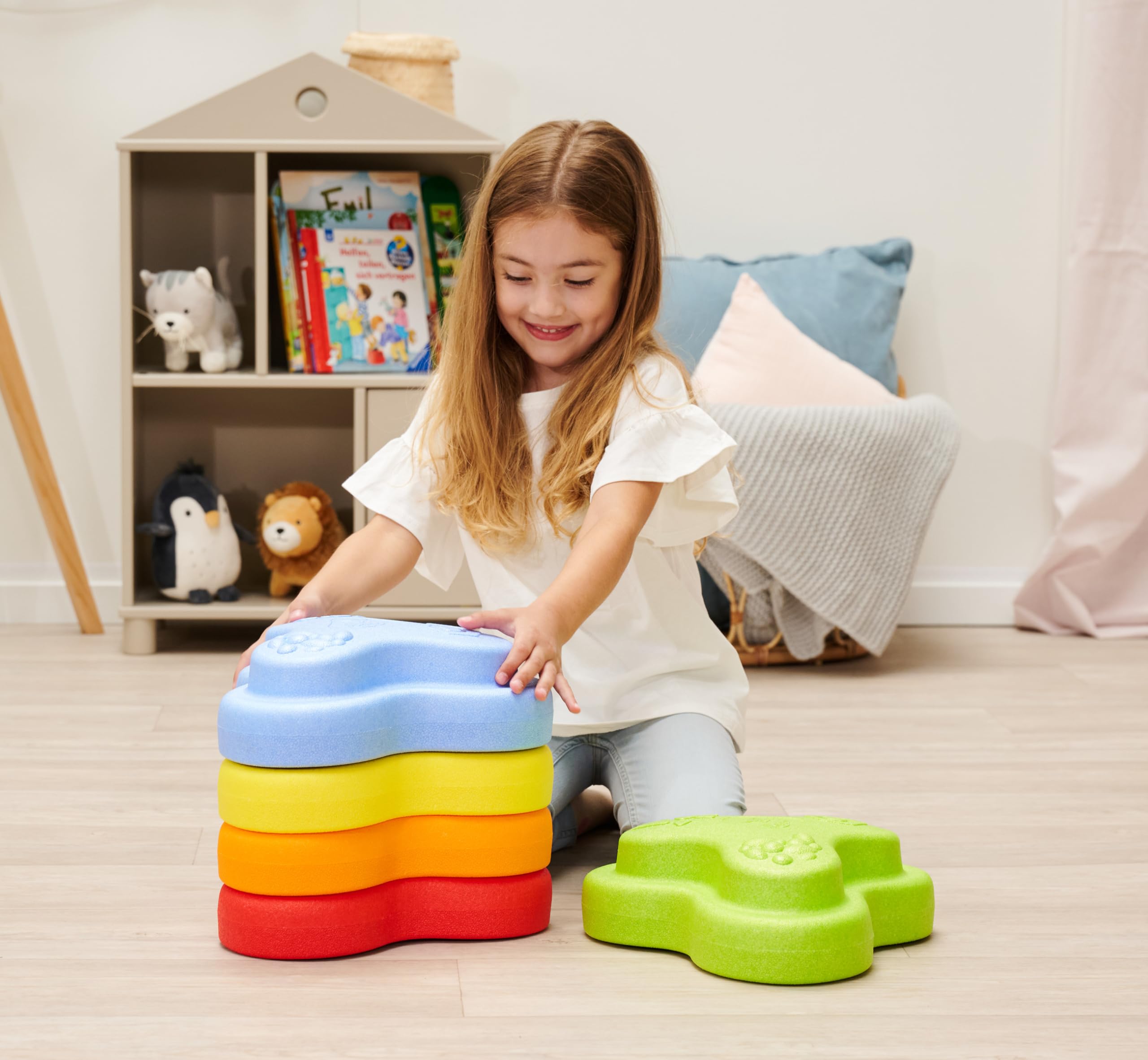 Big Heppy Rocks - Set di 5 pietre di bilanciamento e pietre da gioco, promuove le capacità motorie, l'equilibrio e la sensibilità, giocattolo per interni ed esterni, per bambini a partire da 1 anno