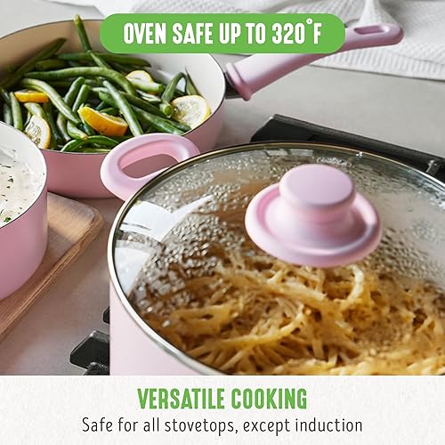 Miniatura 8 de GreenLife SoftGrip - Olla antiadherente de cerámica saludable, 6 cuartos de galón con tapa y tapa coladora, sin PFAS, apta para lavavajillas, rosa