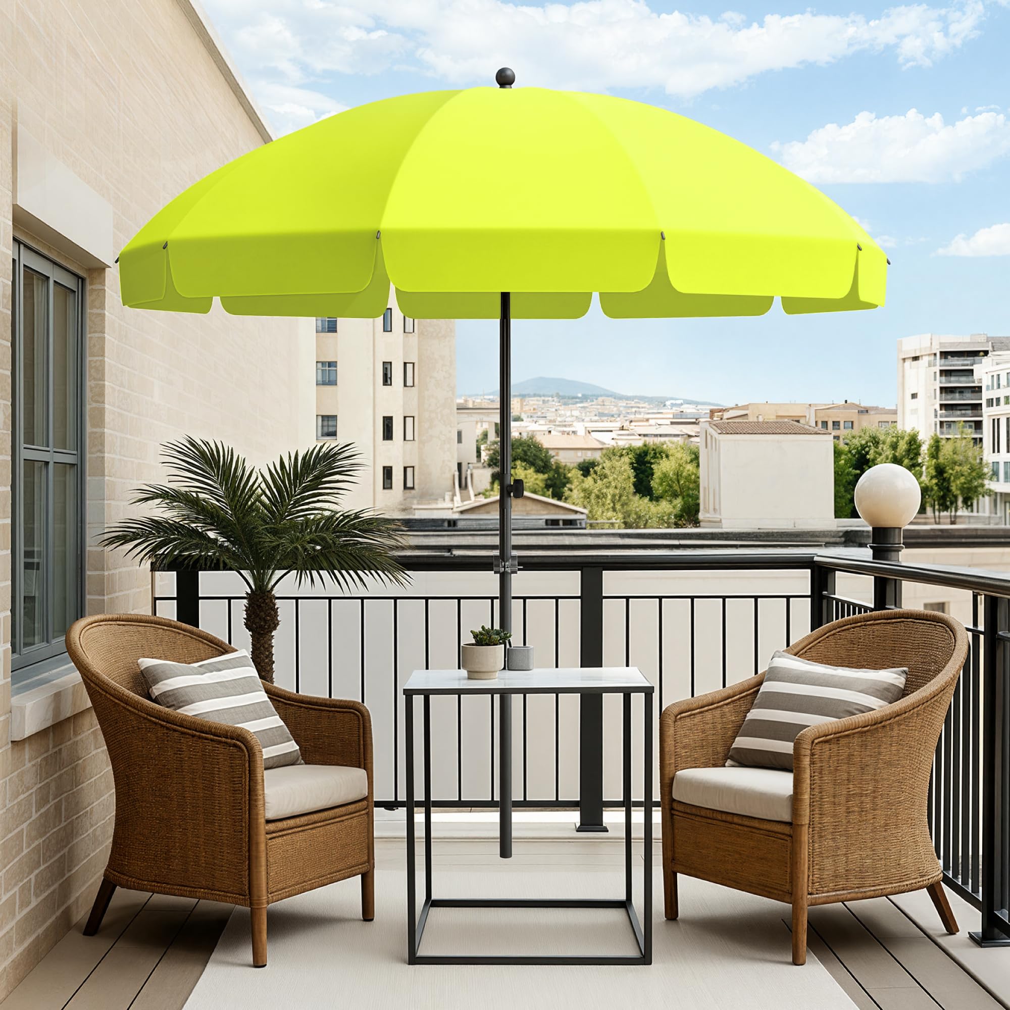 PHI VILLA Ø175-220 cm, ombrellone regolabile in altezza con custodia e morsetto, ombrellone da spiaggia, pieghevole, antivento, stabile da portare con sé, protezione UV50+, per balcone, spiaggia